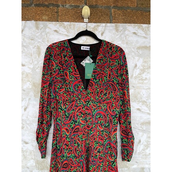 RIXO London Women's Red Katie Paisley Crepe Midi Dress size UK XL USA size 12 - Picture 9 of 13